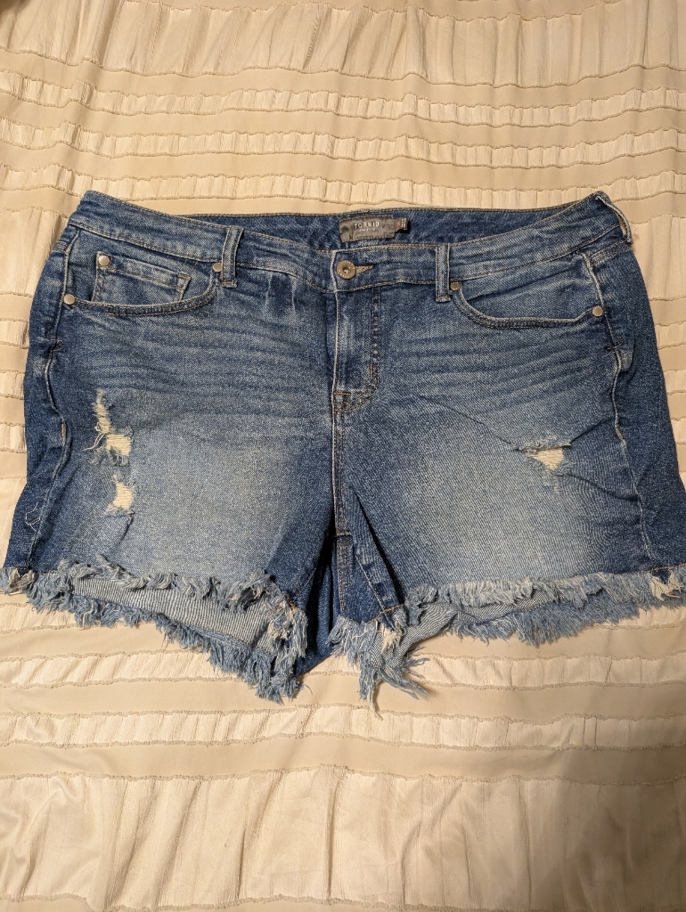 torrid Distressed Light Blue Denim Shorts